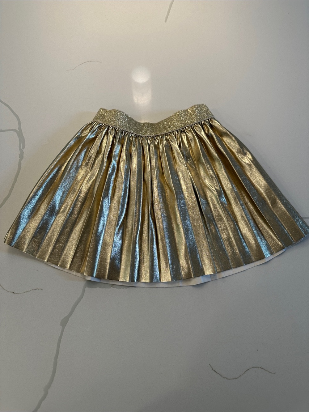 J crew crewcuts girls pleated metallic gold faux leather skirt size 4-5 💛✨